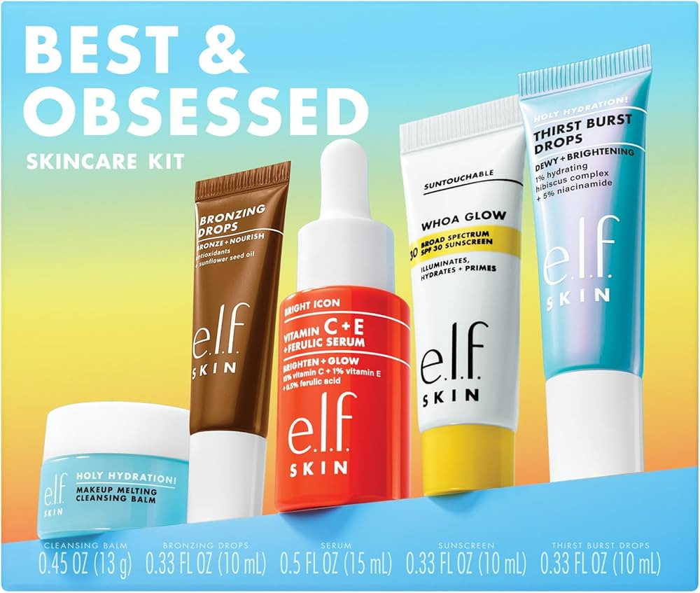 e.l.f. SKIN Best & Obsessed Skincare Kit, Travel-Size Makeup Remover, Sunscreen & Brightening Ser... | Amazon (US)