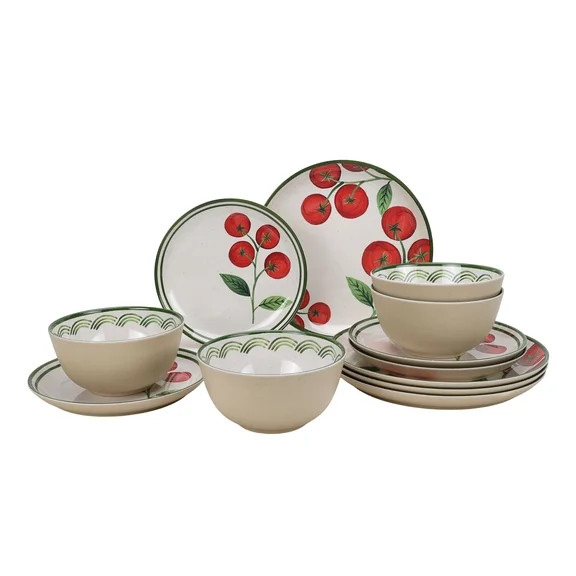 Better Homes & Gardens 12-Piece Tomato Beige Reusable Dishwasher-Safe Bamboo Melamine Plastic Tab... | Walmart (US)