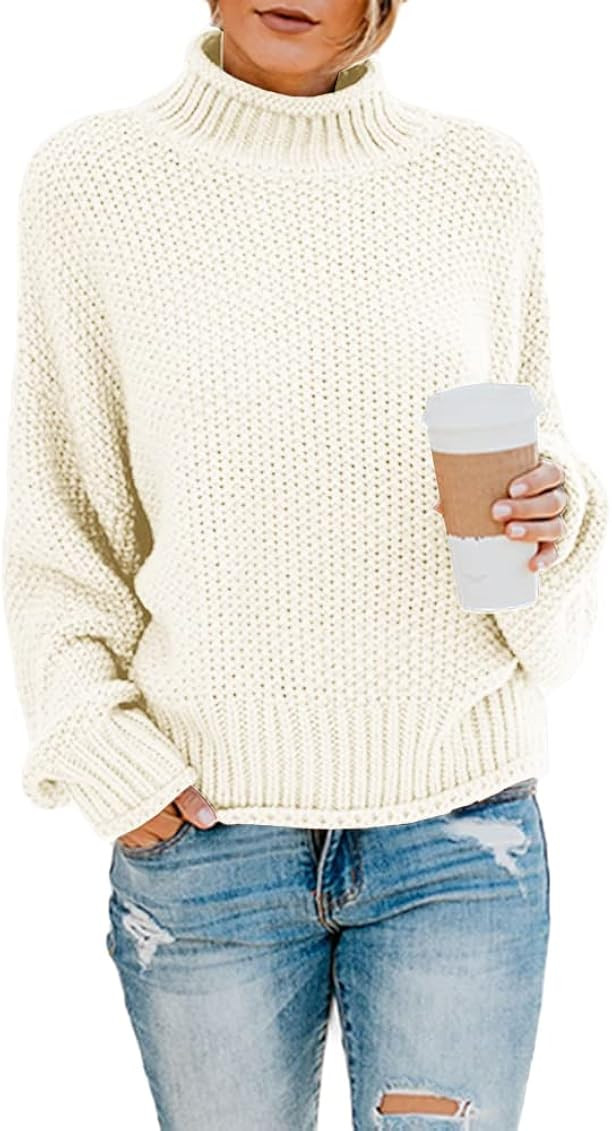 Saodimallsu Womens Turtleneck Oversized Sweaters Batwing Long Sleeve Pullover Loose Chunky Knit Jump | Amazon (US)