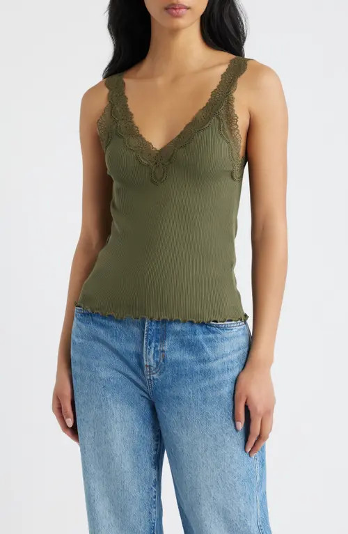 Madewell V-Neck Lace Cotton Blend Tank in Faded Ivy at Nordstrom, Size Xx-Large | Nordstrom