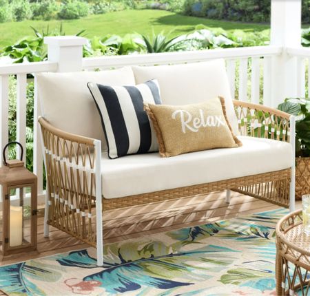 Outdoor sofa 
Patio furniture 
Wicker loveseat 
Outdoor furniture 

#LTKStyleTip #LTKHome #LTKSeasonal