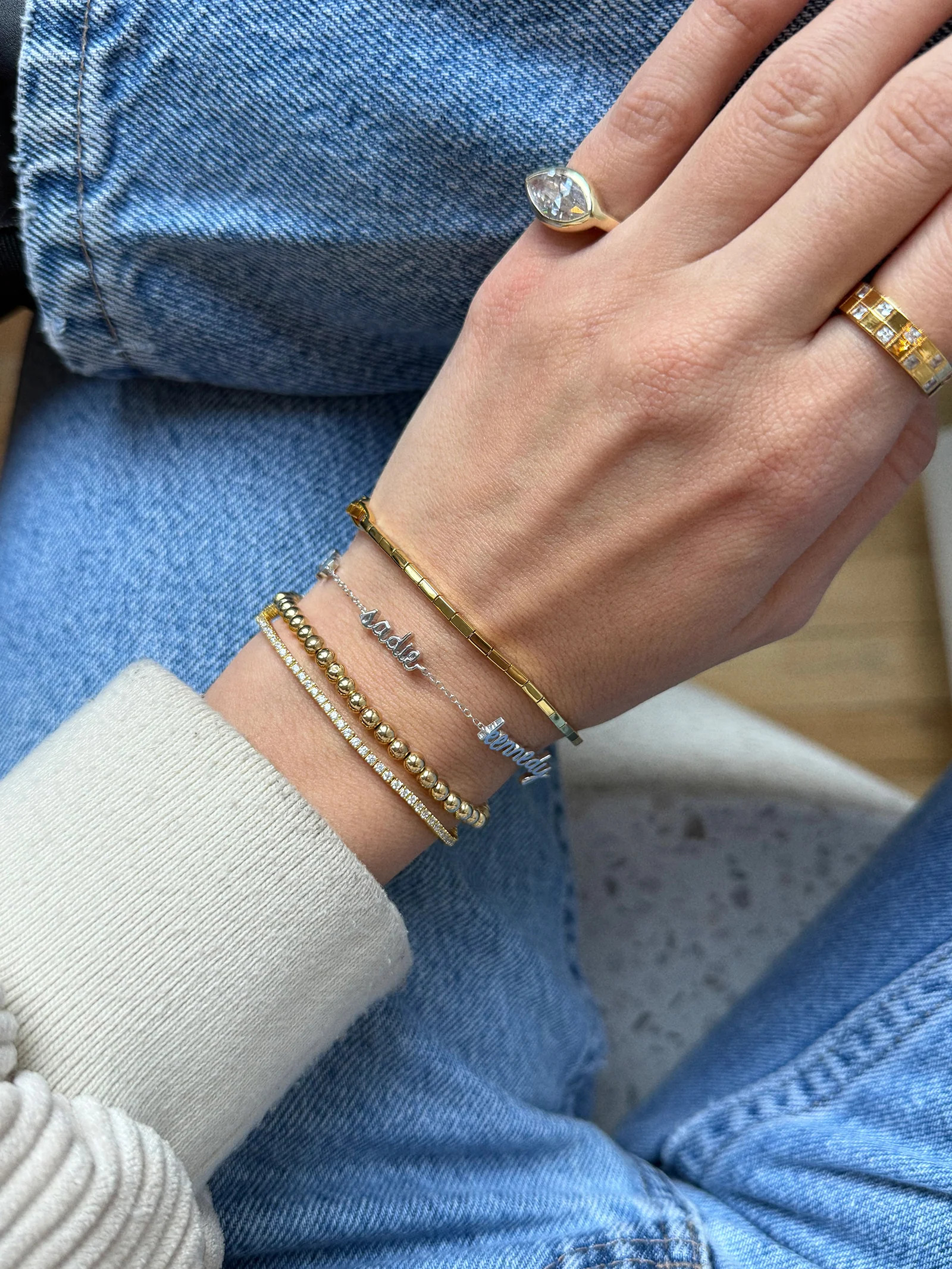 14K Gold Custom Script Multi Name Bracelet - 2 Names | BaubleBar