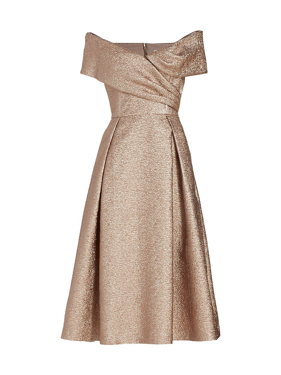 Teri Jon by Rickie Freeman Off-The-Shoulder Metallic Midi-Dress | Saks Fifth Avenue