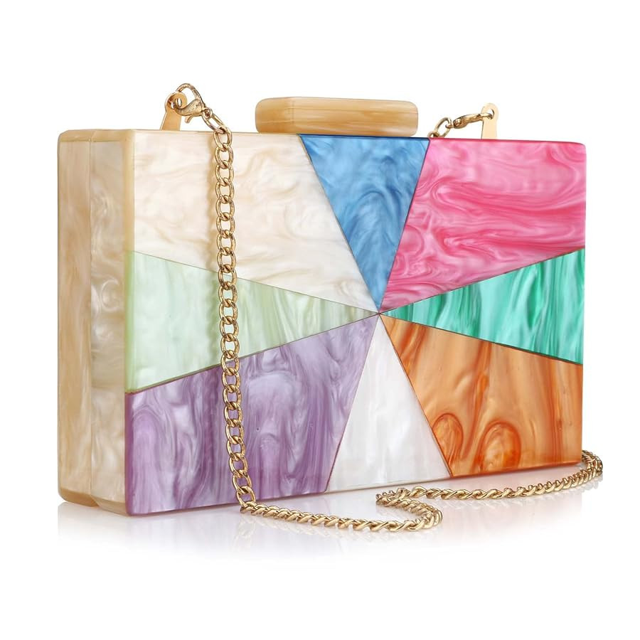YYW Acrylic Clutch Purses for Women Wedding : Multicolor Evening Crossbody Bag Marbling Handbags ... | Amazon (US)