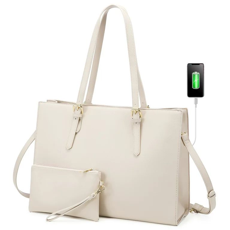 Lovevook Women Handbags, PU Leather Tote Work Bags Fit 15.6" Laptop, Women Satchels Purses-Beige ... | Walmart (US)