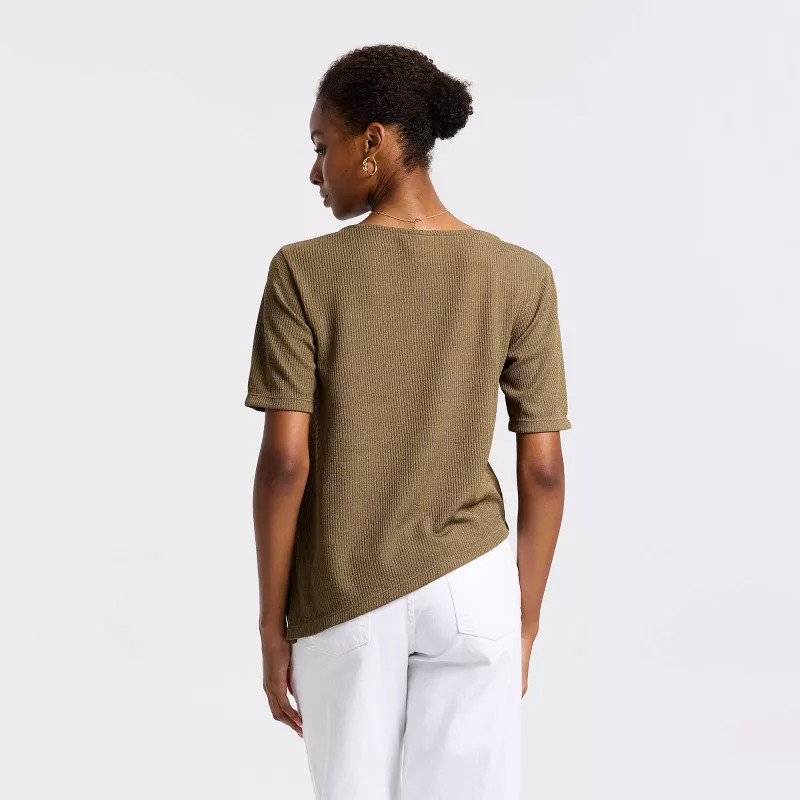 Women's Short Sleeve Asymmetrical Knit Top - A New Day™ Blue S | Target
