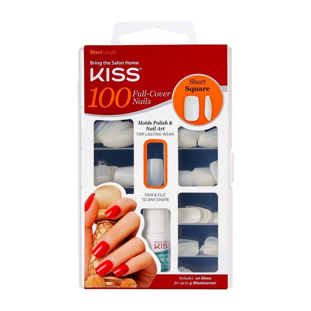 Kiss Full Cover Nails - Short Square 100ct | Target