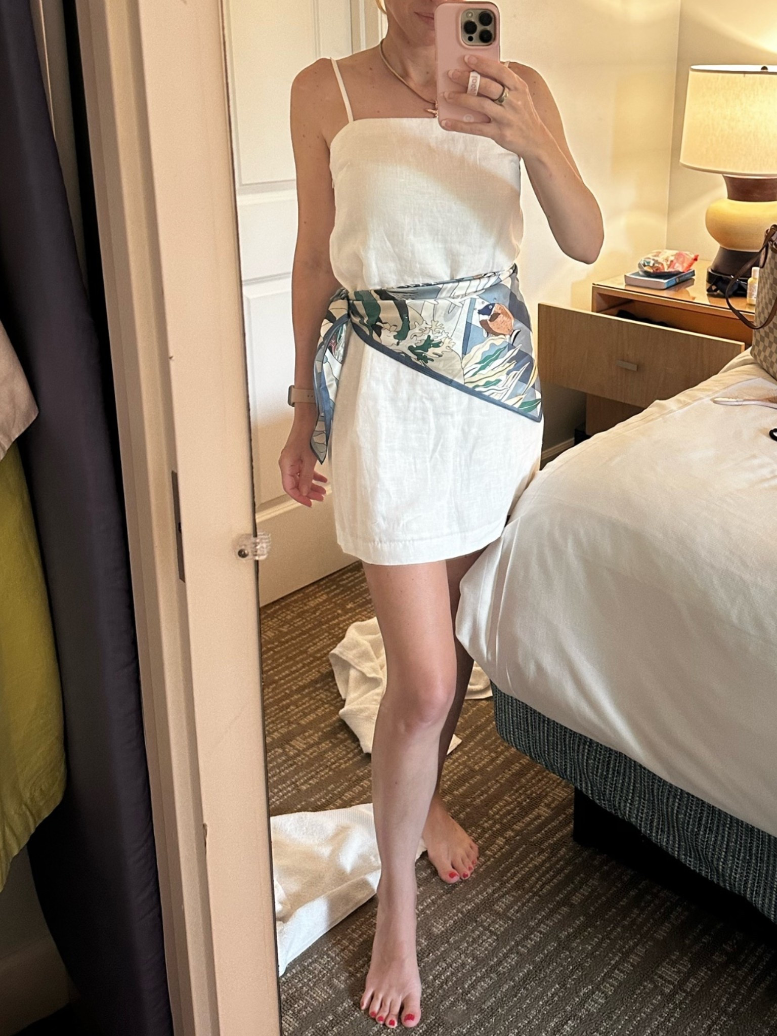 I love this new scarf trend! Added this beauty to this little Amazon linen number and it’s so chic! XS in dress. And the scarf is called blue vacation. Resort wear, resort outfit. Resort dress, silk scarf, silk waist scarf, summer scarf trend, white linen dress, Amazon summer dress, old money summer. Glassalwaysfull

#LTKgrwm #LTKSeasonal #LTKTravel
