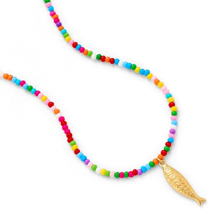 Colorful Beaded Necklace for Women - Fish Pendant Necklaces, Bohemian Summer Beach Necklace Birth... | Amazon (US)