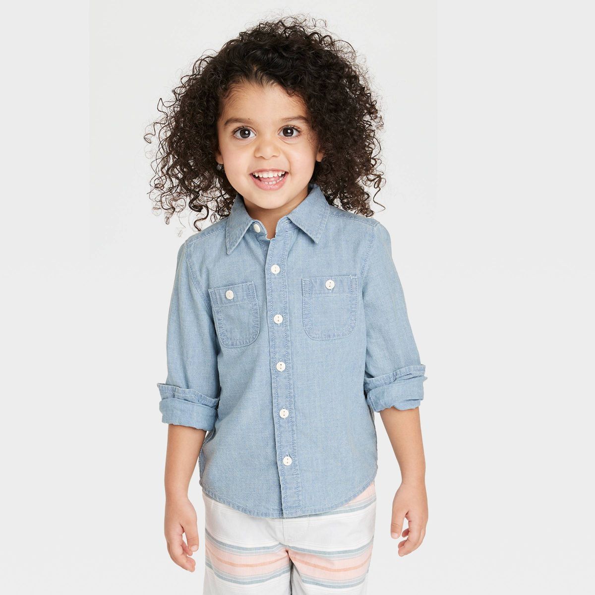 OshKosh B'gosh Toddler Boys' Long Sleeve Woven Chambray Shirt - Light Blue Denim | Target