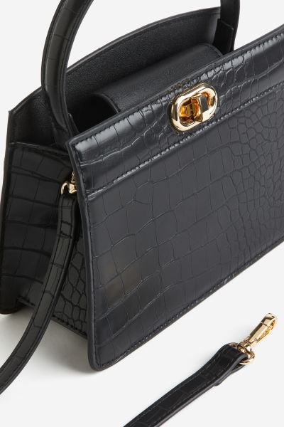 Small Shoulder Bag - Black/crocodile-patterned - Ladies | H&M US | H&M (US + CA)