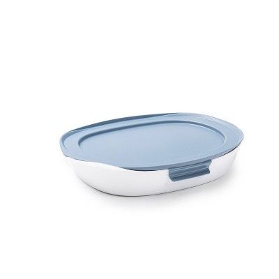 Rubbermaid DuraLite Glass Bakeware 2.5qt Rectangle Baking Dish with Shadow Blue Lid | Target