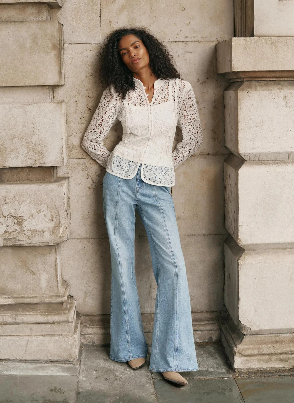White Lace Military Blouse | Mint Velvet