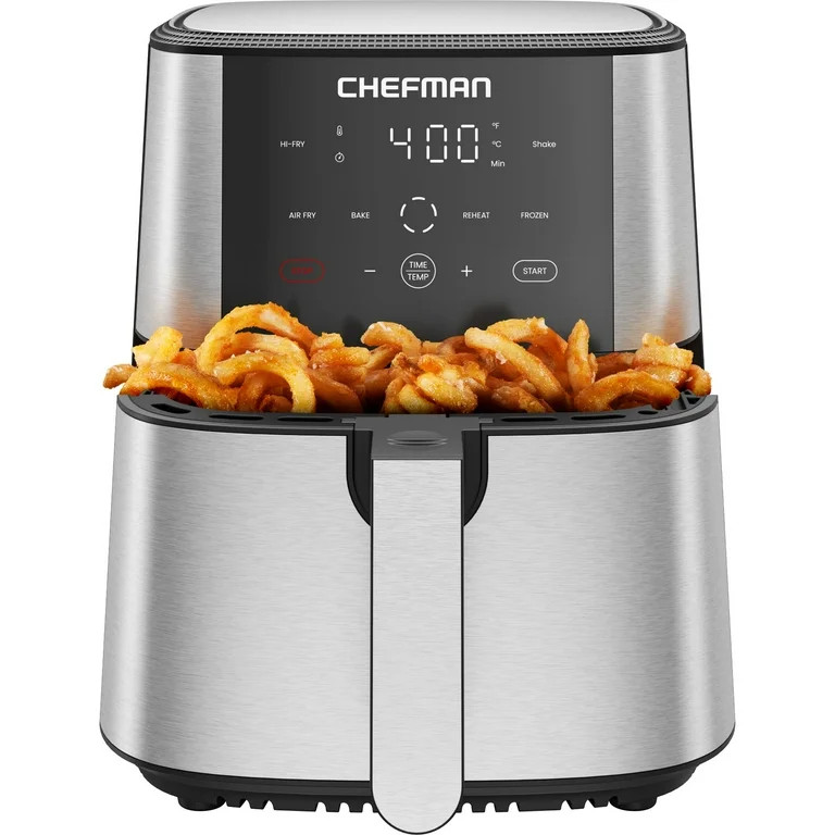 Chefman 6 Qt. Air Fryer 4 Functions w/ Touch Controls, HI-FRY Button, Stainless Steel | Walmart (US)