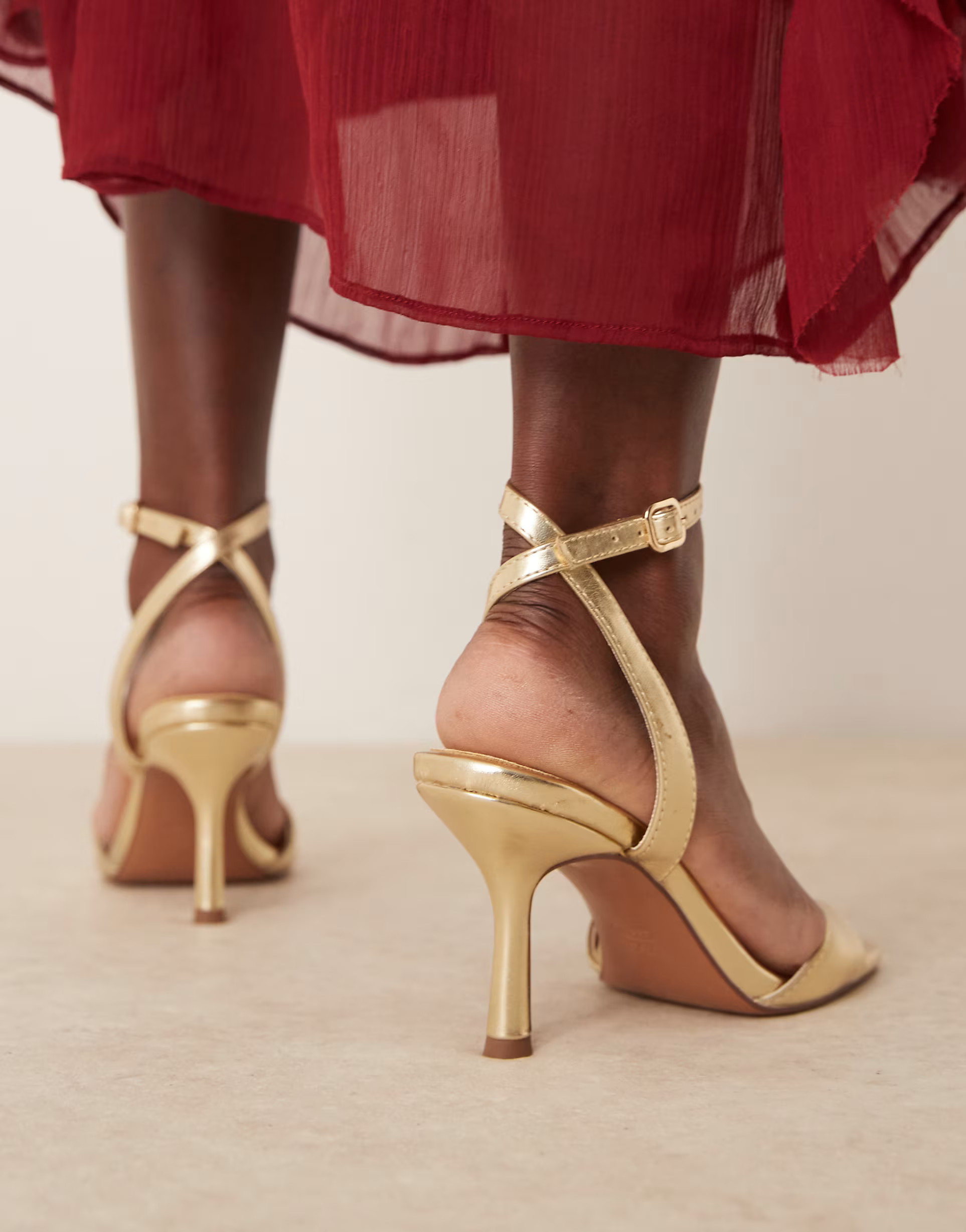 ASOS DESIGN Hollow barely there heeled sandals in gold | ASOS | ASOS (Global)
