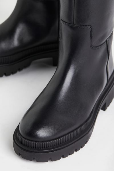 Leather knee-high boots - Black - Ladies | H&M GB | H&M (UK, MY, IN, SG, PH, TW, HK)