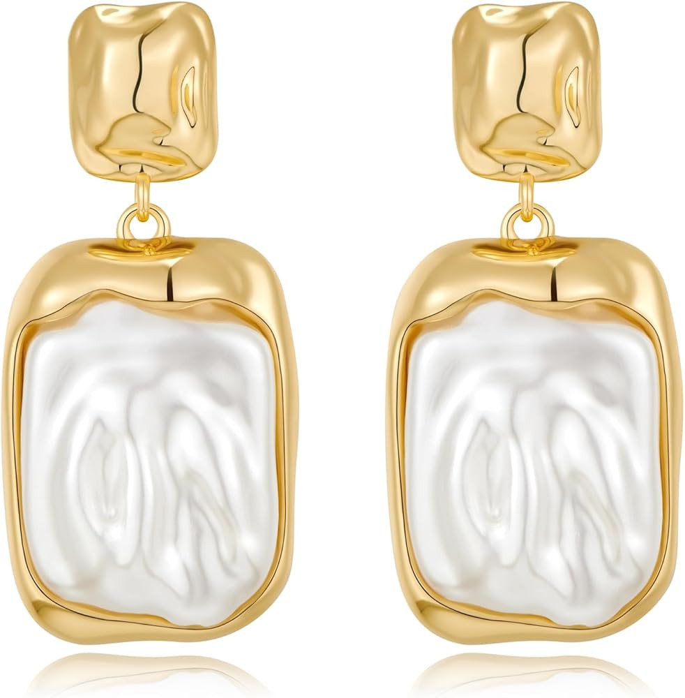 Gold Baroque Pearl Dangle Earrings Irregular Pearl Earrings for Women Fashion Jewelry | Amazon (US)