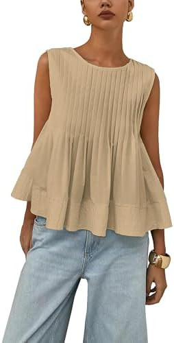Lumister Womens Peplum Babydoll Tops Cute Pleated Sleeveless Ruffle Strap T Shirts Tank Summer To... | Amazon (US)