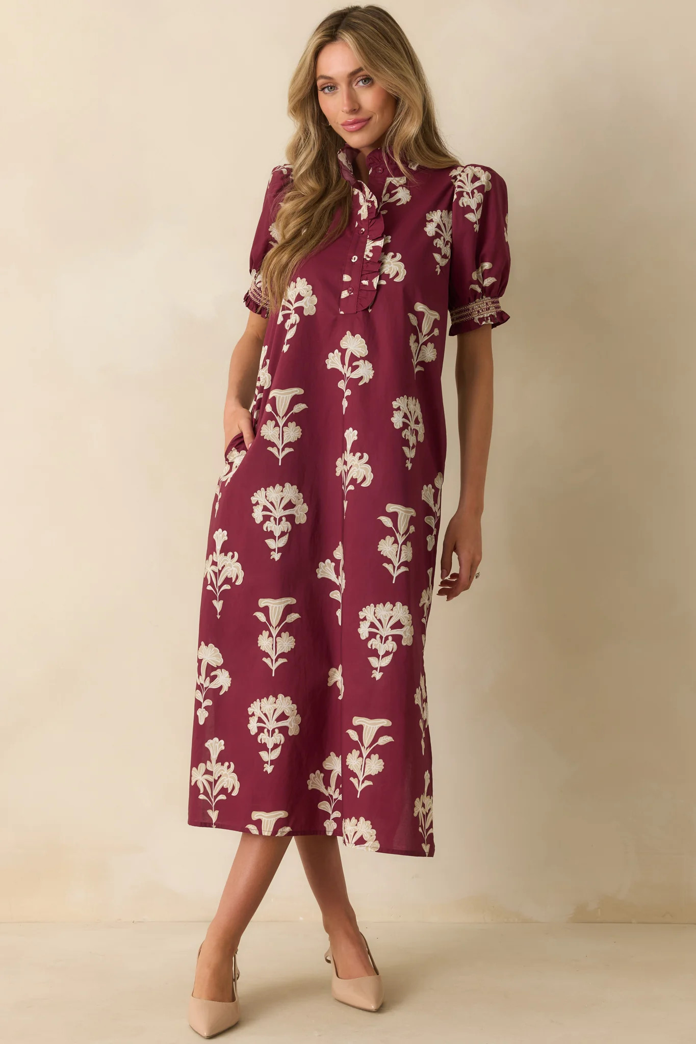 To Say The Least Wine Red Floral Print Cotton Maxi Dress | Red Dress
