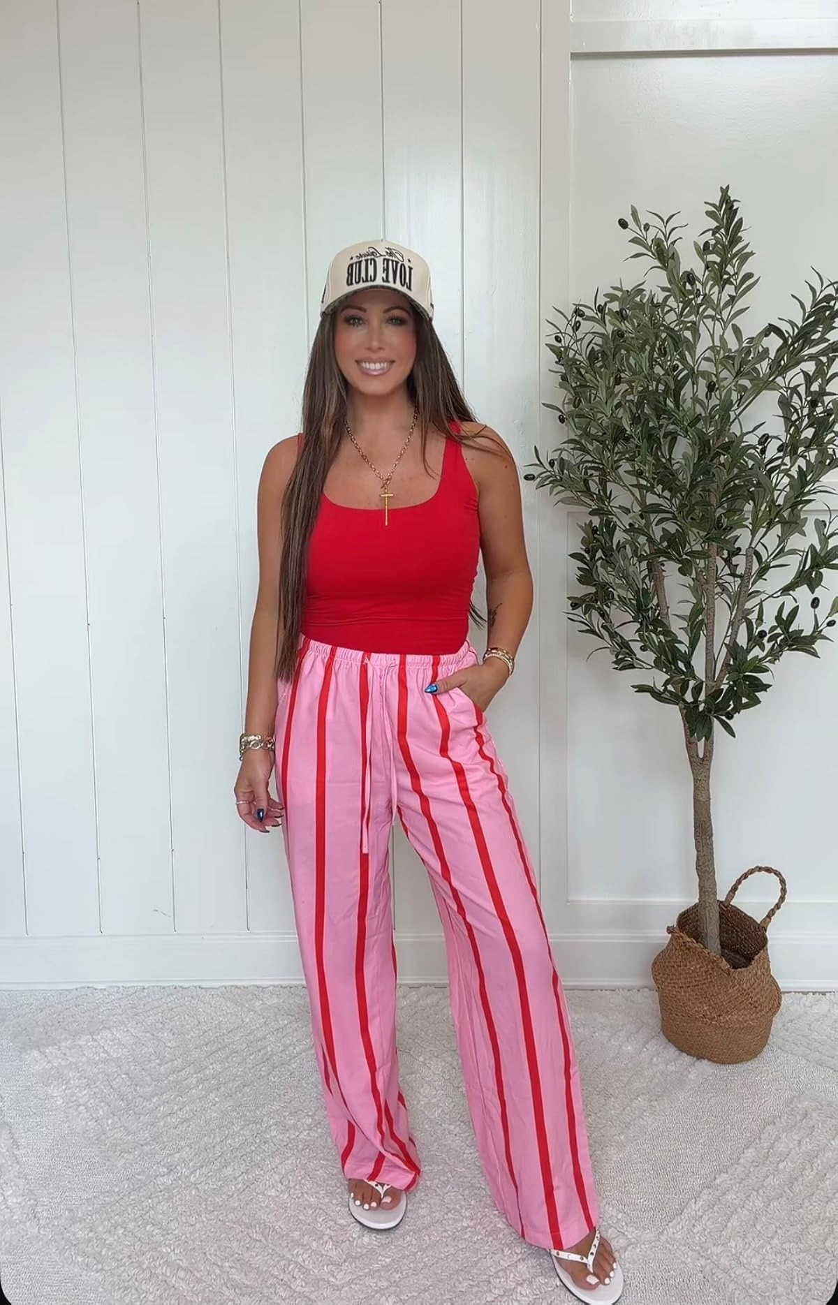 The pink + red combo has me in a chokehold ❤️🩷 These striped pants are such a fun statement piece, and paired with a simple red tank and a cute hat, it’s an easy outfit that still turns heads. For reference, I’m 5’4”, 137 lbs, and wearing a size small. ✨

#LTKStyle #LTKFashion #SummerStyle #CasualOutfit #VacationStyle #StatementPants #PinkAndRed #EverydayStyle #AmazonFashion

#LTKdayinmylife #LTKmomlife #LTKootd