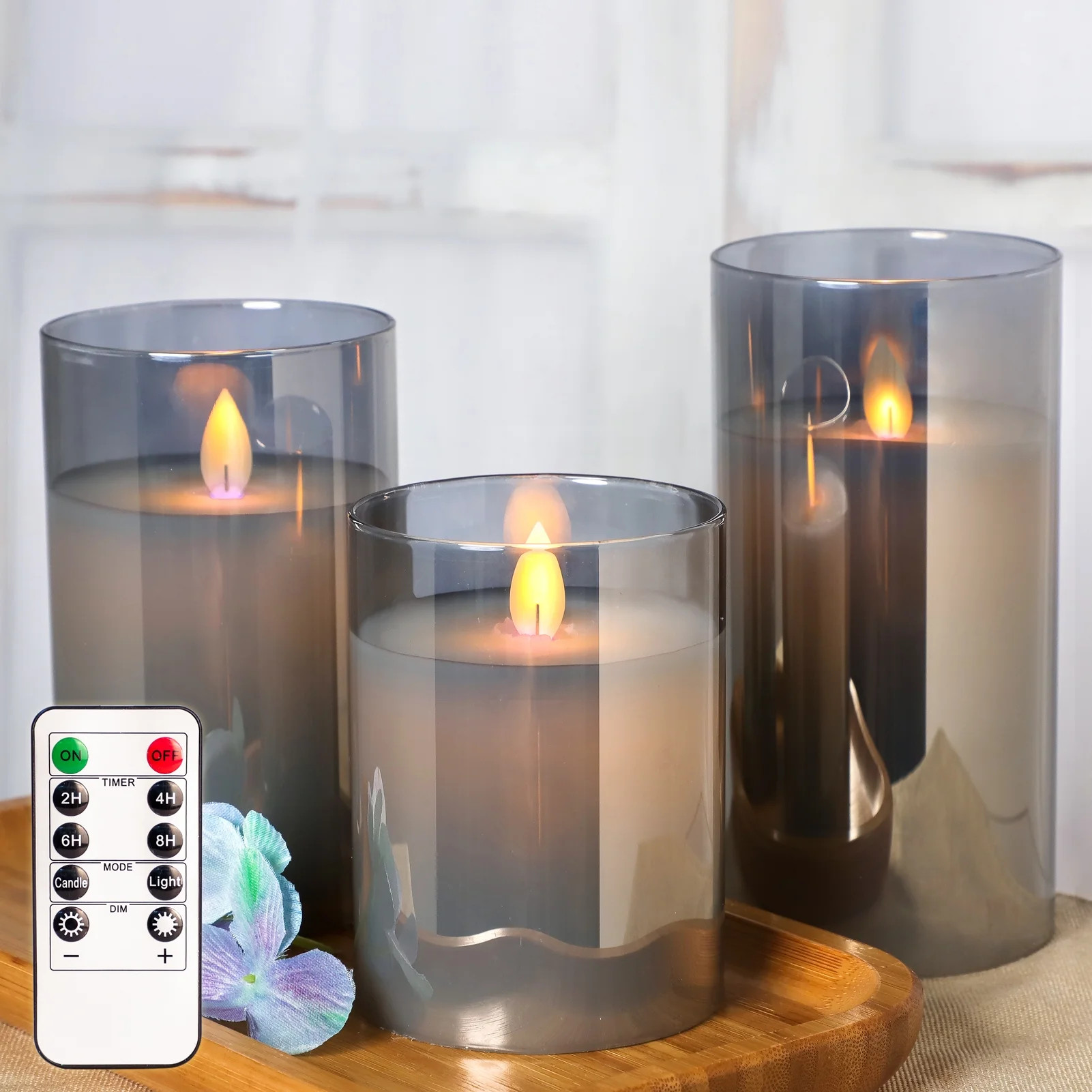 Meltone LED Flameless Candles Gray, Realistic Flickering Lights Battery Operated and Remote, Set ... | Walmart (US)