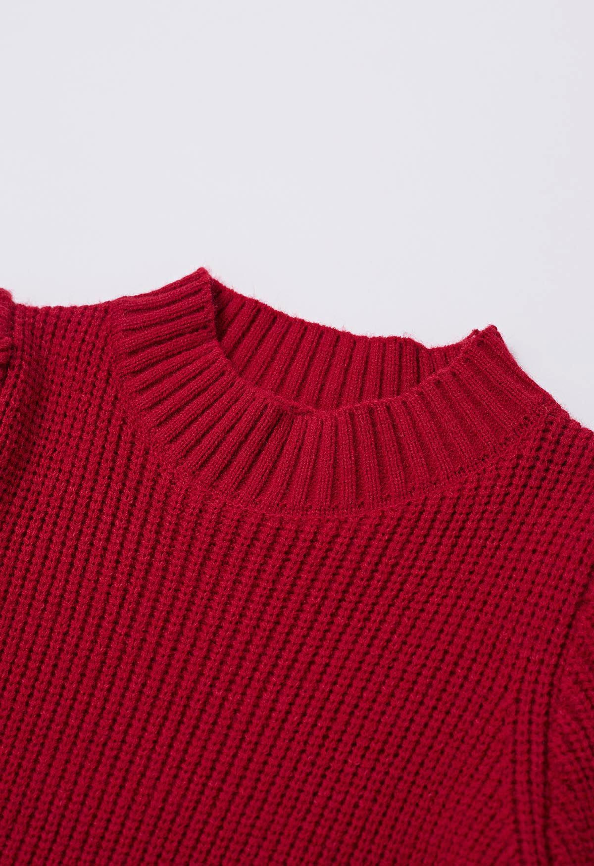 Mock Neck Short Sleeve Knit Sweater in Red | Chicwish