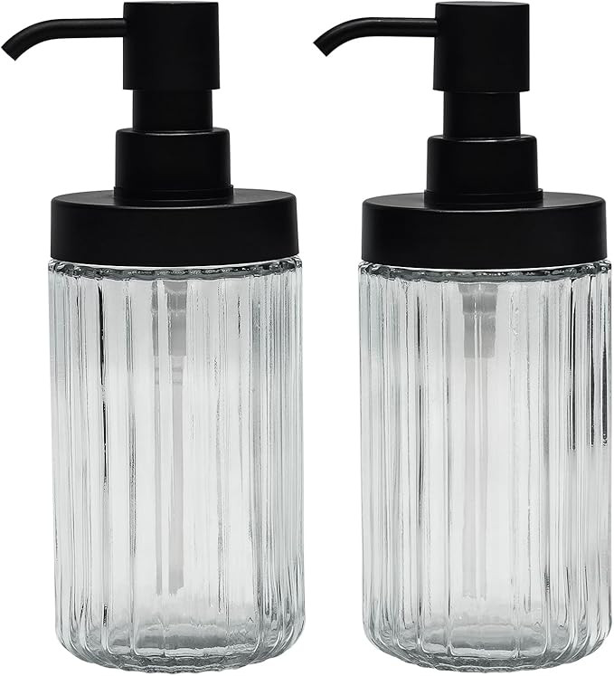Ribbed Hand Glass Soap Dispenser Set of 2 for Bathroom Countertop & Kitchen Sink Decor, Easy Refi... | Amazon (US)