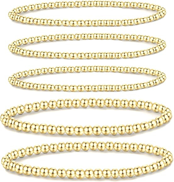 MOROTOLE 5PCS 14K Gold Plated Bracelets Set for Women Men Adjustable Hypoallergenic Stackable Str... | Amazon (US)