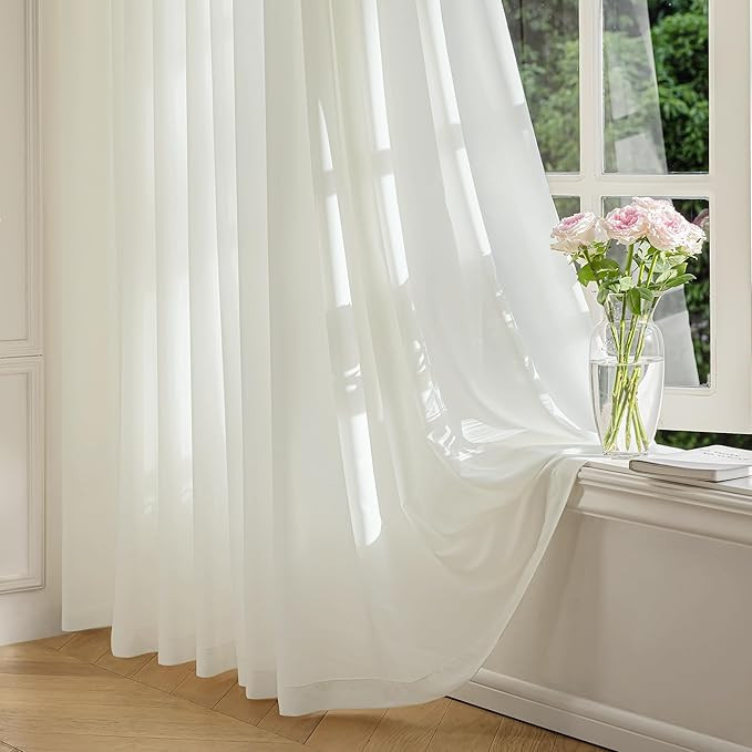 FMFUNCTEX Sheer Non-See-Through Netural Beige Curtains for Bedroom, Sliding Door Curtains 108 Inc... | Amazon (US)