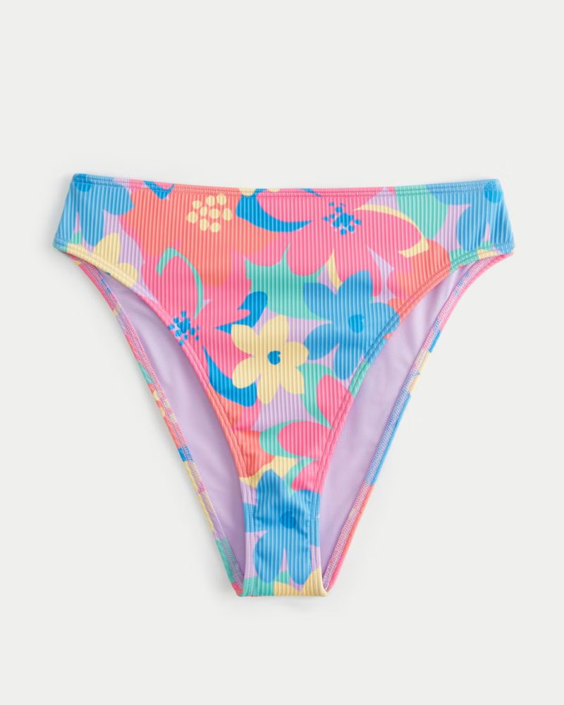 Curvy High-Leg High-Waist Ribbed Cheeky Bikini Bottom | Hollister (US)