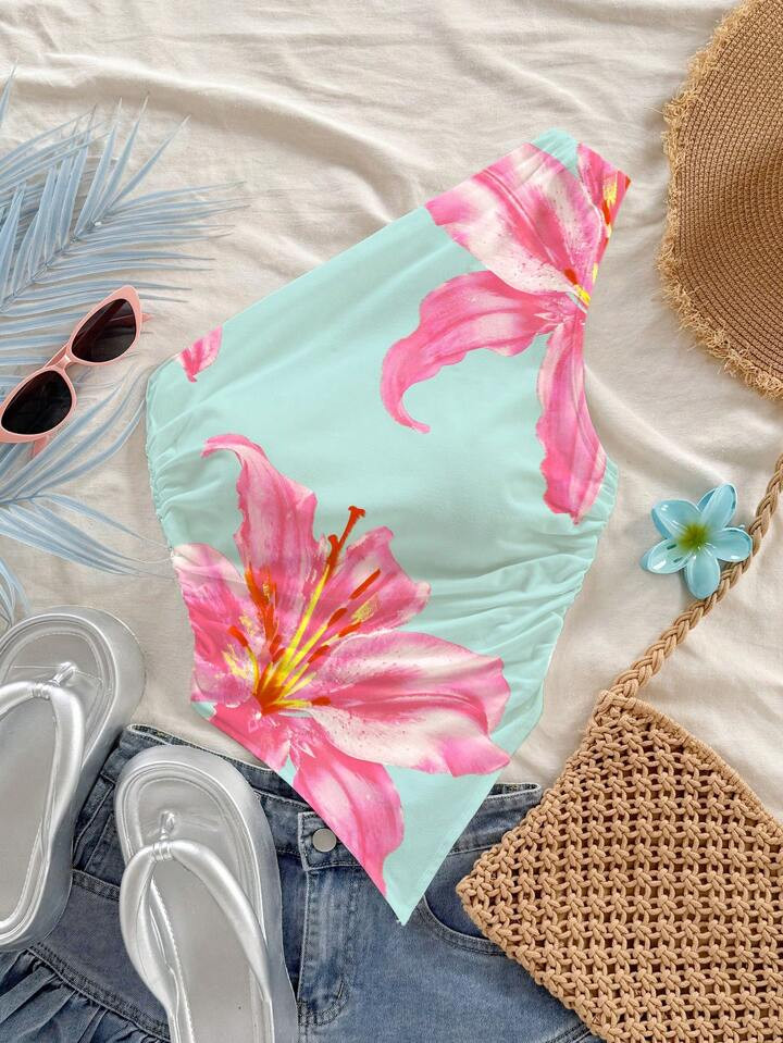 Soleia Women's Floral Print Asymmetric Hem Sleeveless Casual Top | SHEIN