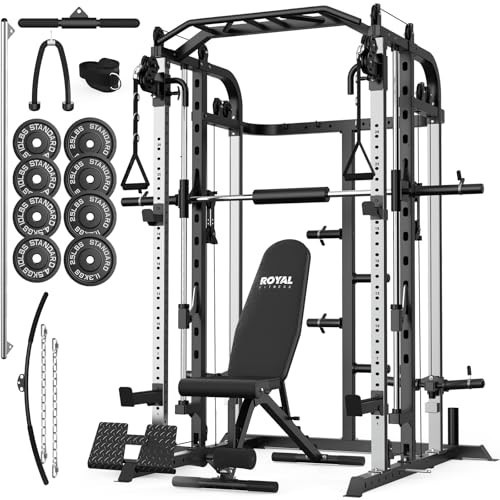 Royal Fitness Smith Machine Home Gym, Power Cage with Cable Crossover System, Power Rack and Packaged with Weith Bench, 140 Lbs Olympic Cast Iron Weight Plates for Home Gym | Amazon (US)