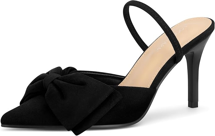 Women's Closed Pointed Toe Slingback Pumps with Big Bow Elastic Strap 3.5 Inch Stiletto Heels Dre... | Amazon (US)