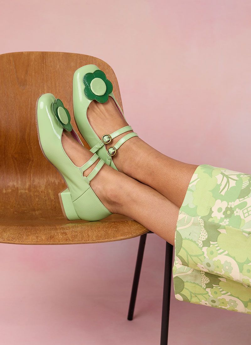 Nice Leather Mary Jane Shoes - Green | Joanie
