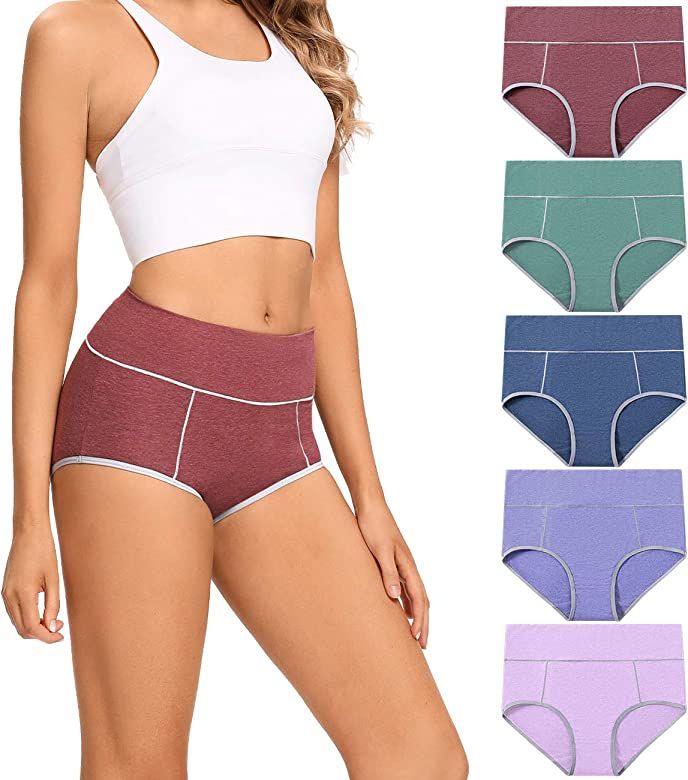 POKARLA Women's High Waisted Cotton Underwear Soft Breathable Panties Stretch Briefs Regular & Plus  | Amazon (US)