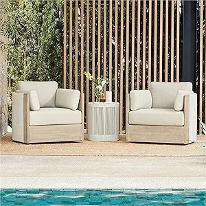 CHITA 3 Pieces Boho Patio Rattan Bistro Set, Outdoor Wicker Furniture Swivel Chairs & Side Table ... | Amazon (US)