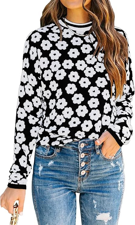 PRETTYGARDEN Women's Knit Floral Print Sweater Crewneck Long Sleeve Lightweight Pullover Sweatshi... | Amazon (US)
