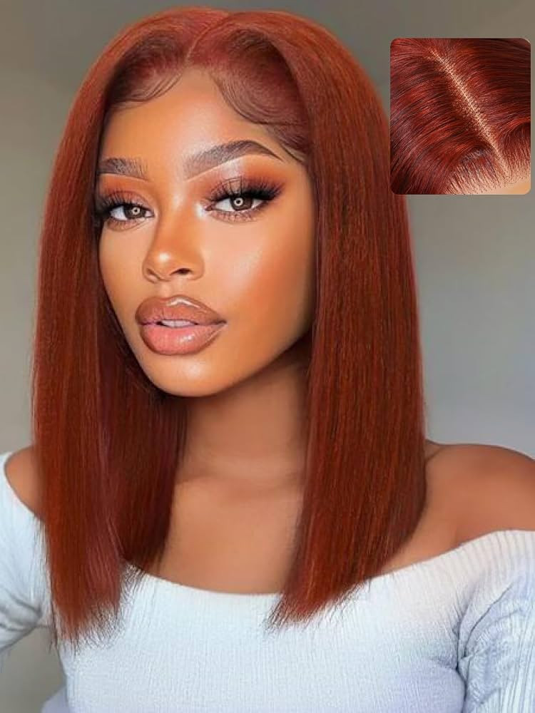 UNICE Yaki Straight Human Hair Bob Wig Reddish Brown 12 Inch | Amazon (US)