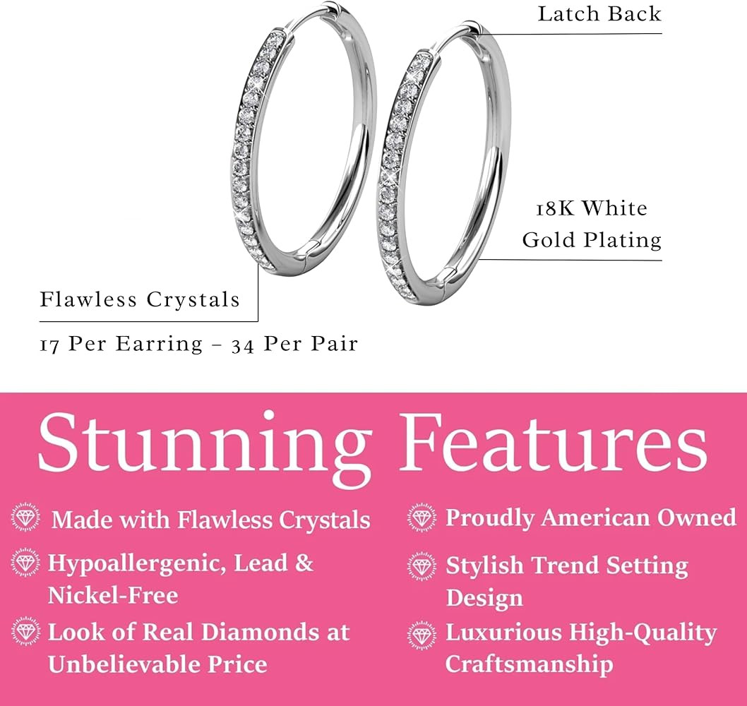 Cate & Chloe Bianca 18K Gold-Plated Hoop Earrings | Dainty Jewelry for Women | Round Cut Simulate... | Amazon (US)
