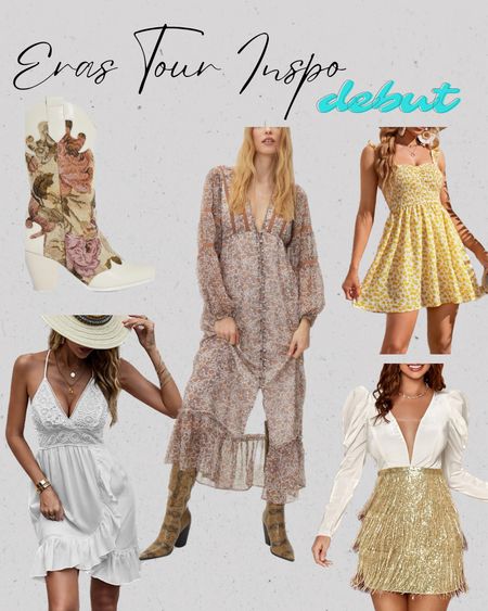 Outfit inspiration for Taylor Swift’s Eras tour! These looks are in line with her debut era, so sundresses, flowy, country style, of course some sparkle, and cowboy boots. 

#LTKshoecrush #LTKSeasonal #LTKFestival