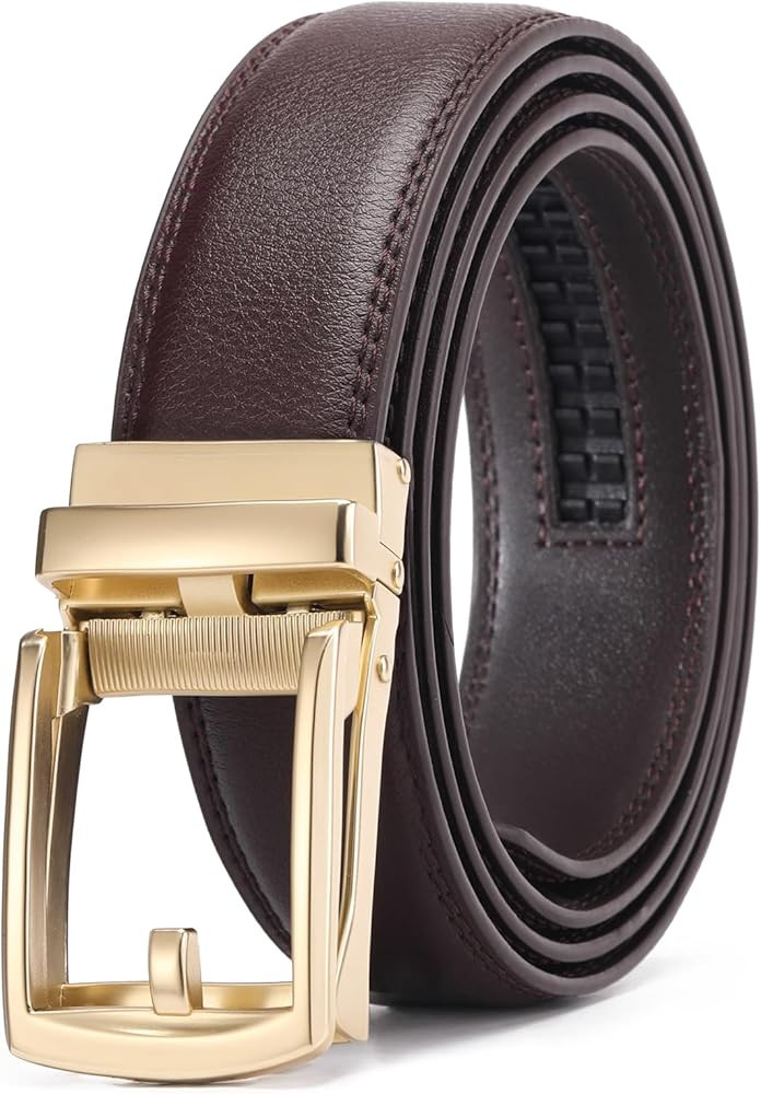 GAEKEAO Ratchet Belt for Men Genuine Leather 1 3/8" - Micro-Adjust Buckle Trim to Fit Dress Belt ... | Amazon (US)