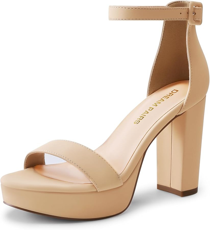 DREAM PAIRS Women's Platform Chunky High Heeled Sandals Open Toe Block Heels Ankle Strap Dress Sh... | Amazon (US)
