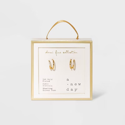 14K Gold Plated Cubic Zirconia Double Hoop Earrings - A New Day™ | Target