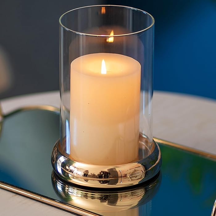 Sziqiqi Gold Hurricane Candle Holder - Clear Glass Pillar Candle Holder Cylinder Lantern with Met... | Amazon (US)