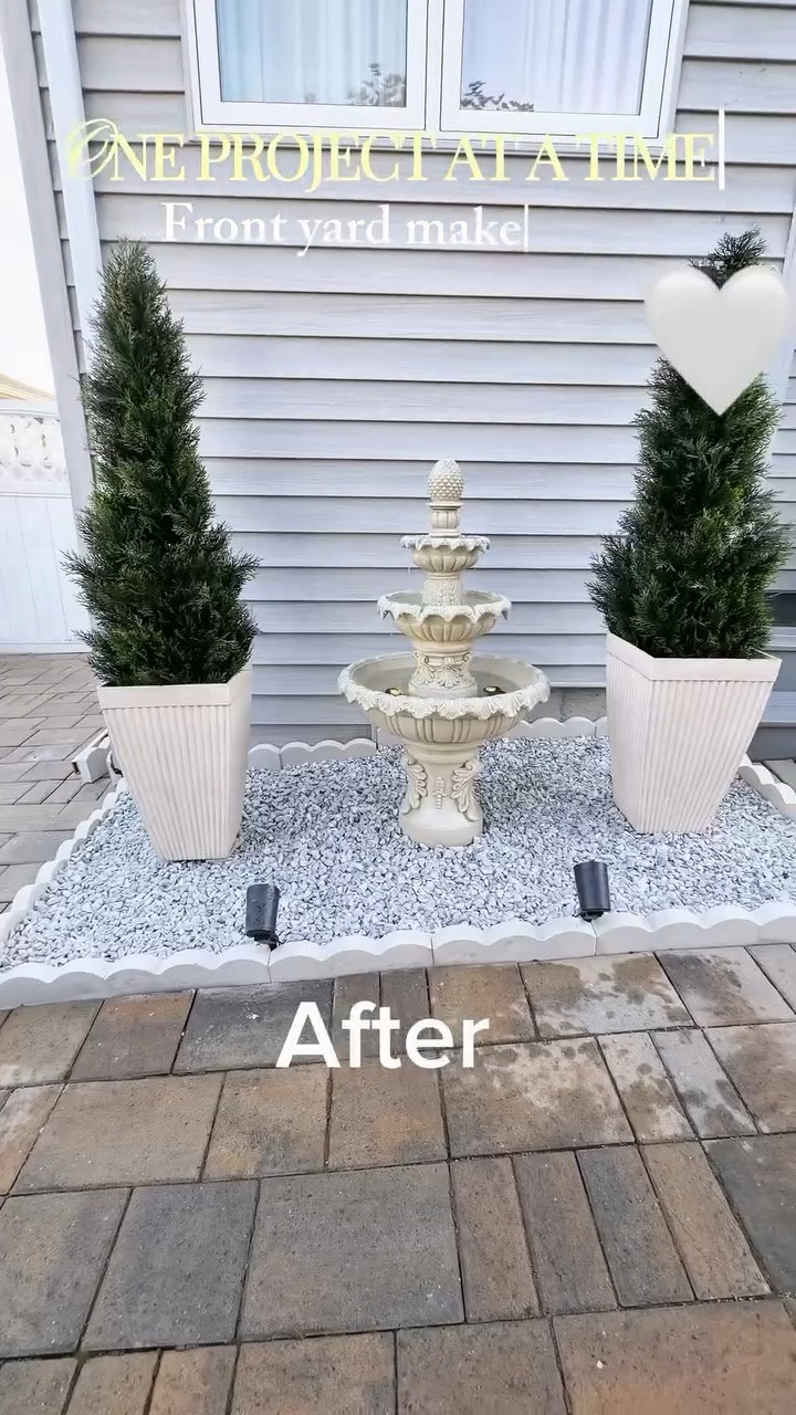 This little corner of our front yard was driving me crazy, so we finally gave it some love. 🤍
A few white stones, a fountain, lighting, and some simple landscaping completely transformed the space. The nighttime glow might be my favorite part.

Which version do you love more… daytime or nighttime?
.
.
.
#diy #building #makeover #momlife #homeimprovement