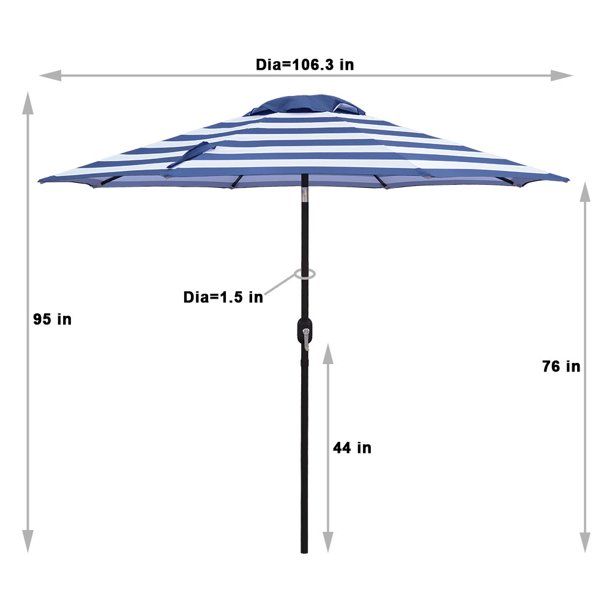 Abble 9 ft. Steel Crank and Tilt Market Patio Umbrella Black and White Stripe | Walmart (US)