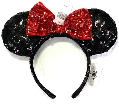 Disney Parks Classic Red & Black Sequins Minnie Ear Headband | eBay US