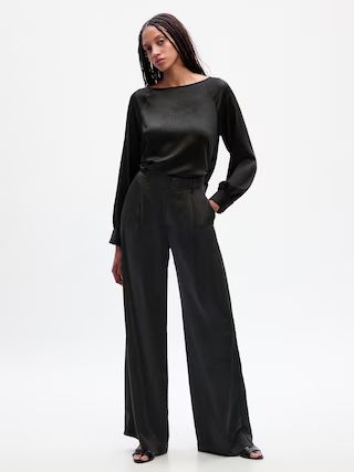 High Rise Pleated Satin Wide-Leg Trousers | Gap (US)