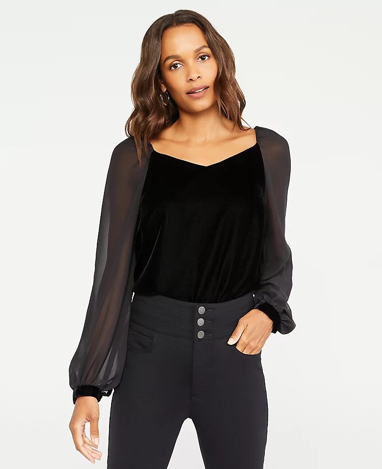 Velvet Chiffon V-Neck Top | Ann Taylor | Ann Taylor (US)