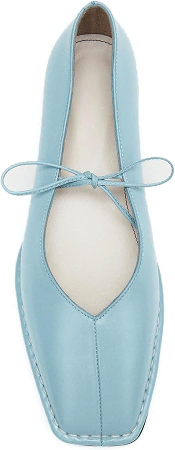 Lace up Ballet Flats Women Square Toe Mary Jane Flats Bow Slip On Leather Comfortable Ballerina S... | Amazon (US)